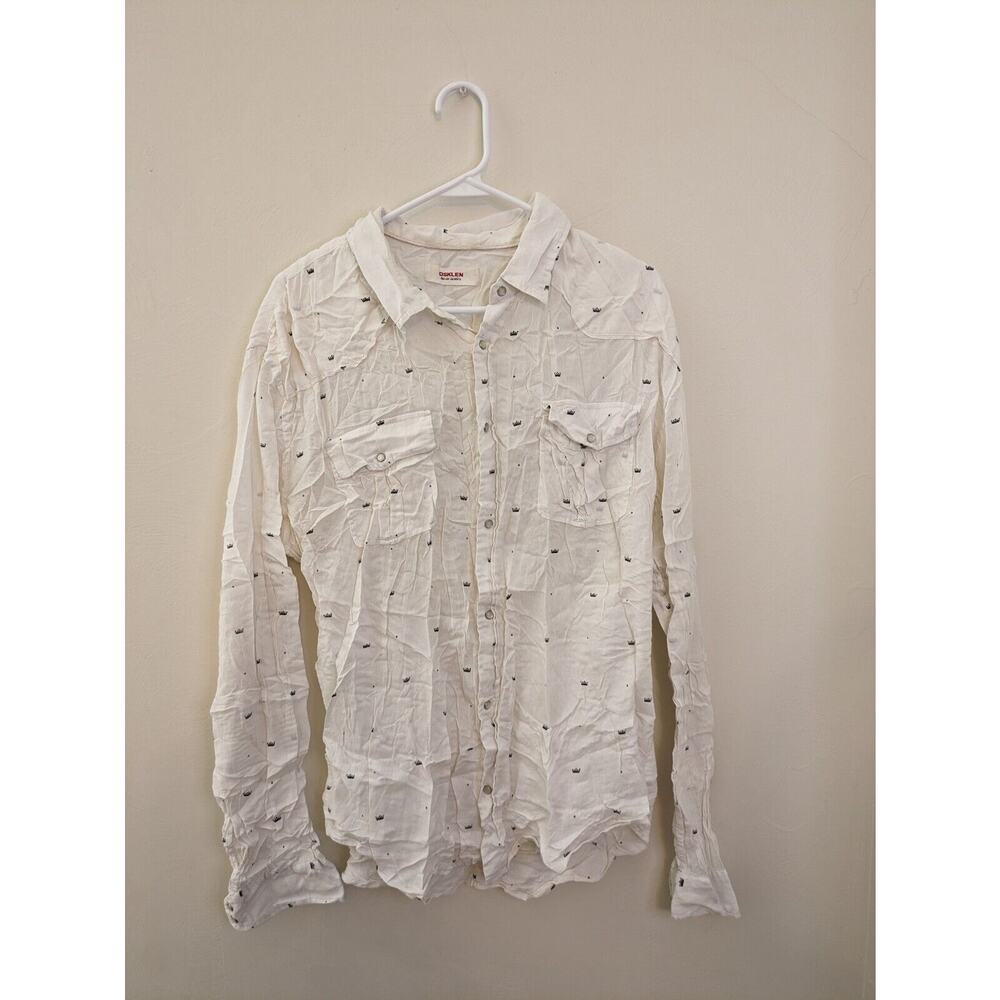 Osklen Rio De Janeiro Men Button-up Shirt Long Sleeve White Crowns Pearl Snap